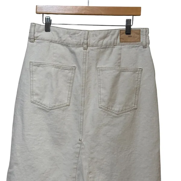 Zara Womens Cream Denim Midi Skirt Off White High Rise Cotton Size Large - Image 6