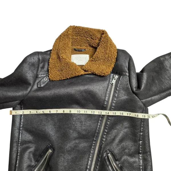 ZARA Woman Shearling Moto Black Jacket Size:‎ XS - Image 4