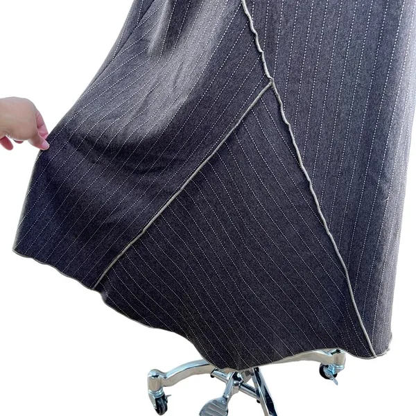 Vintage Brown Pinstripe Midi Skirt Y2K - Image 4