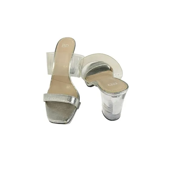 BP Nordstrom Size 9.5‎ Women's Clear Heel Sandals Block Heel Silver Evening - Image 4
