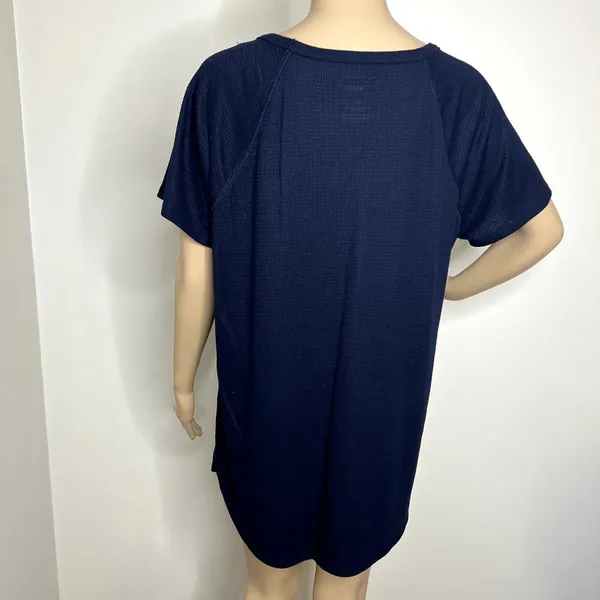 Sonoma Navy Criss Cross Ribbed Short Sleeve Top - Image 3
