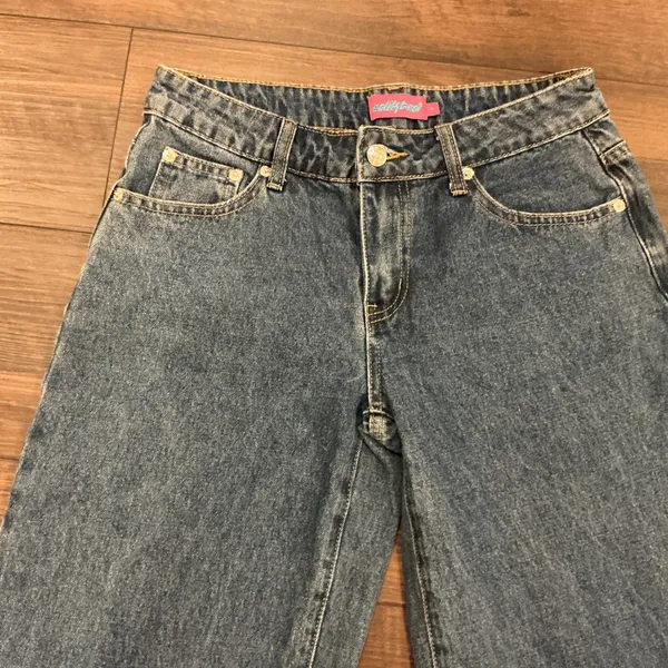 Edikted Wide Leg Denim Jeans Medium Wash High Waisted Baggy Pants Size S Y2K - Image 2