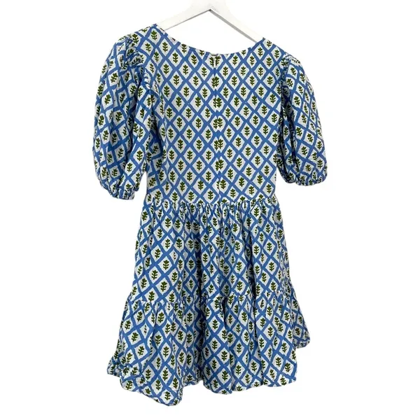Mille Aneli Blue & Green Block Print Puff Sleeve Mini Dress Size XS - Image 10