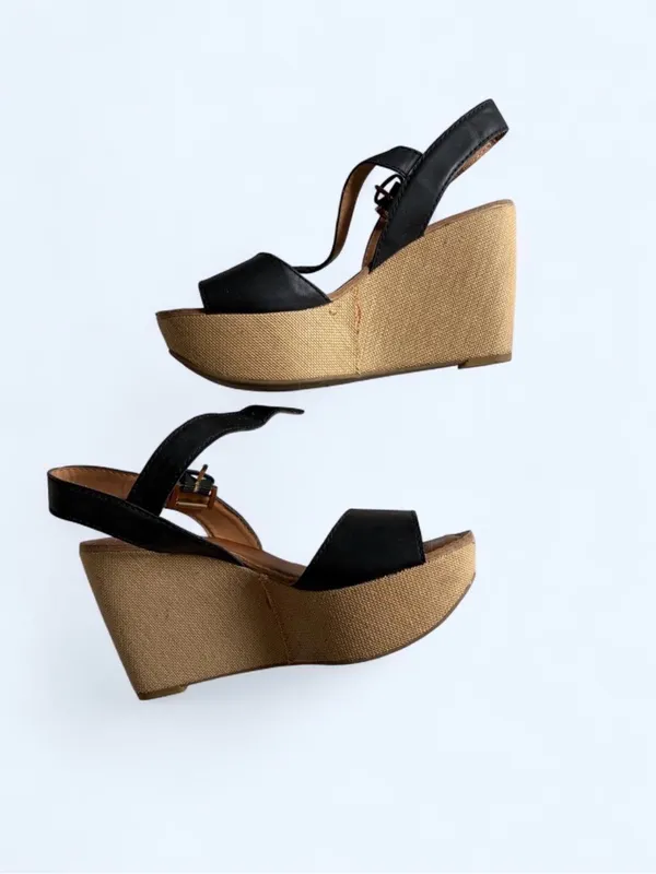 Tommy Hilfiger Black Wedge Sandals with Natural Platform - Image 4