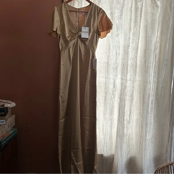 Show Me Your Mumu Rome Twist Gown True Gold Luxe Satin Maxi‎ Dress NWT Size XS - Image 3