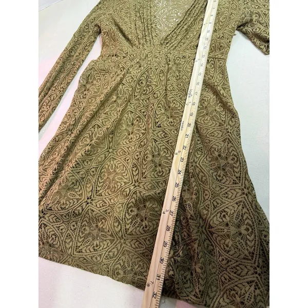 Free People Moonlight Bay Mini Dress Olive Green Sz Small Boho Hippie 70s (f12) - Image 2