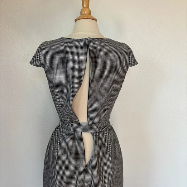 J. Crew Linen Blend Short Cap Sleeve Houndstooth Tie-Waist Dress - Image 6