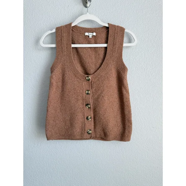 Madewell Kneale Button Front Sweater Vest Heather Rosewood Boho Coquette XS Wool - Image 6