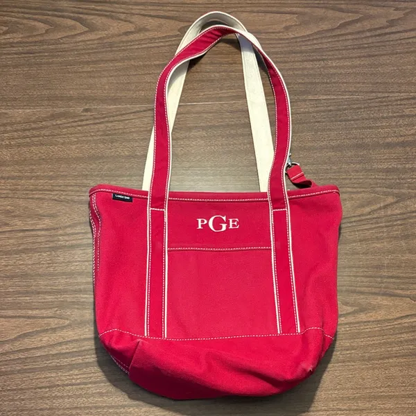 Lands End Red Medium Open Top Canvas Tote Bag Monogram - Image 2