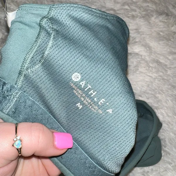 Athleta Strappy Back Lined Sports Bra Seafoam Green with Blueish Green Detail - Image 3