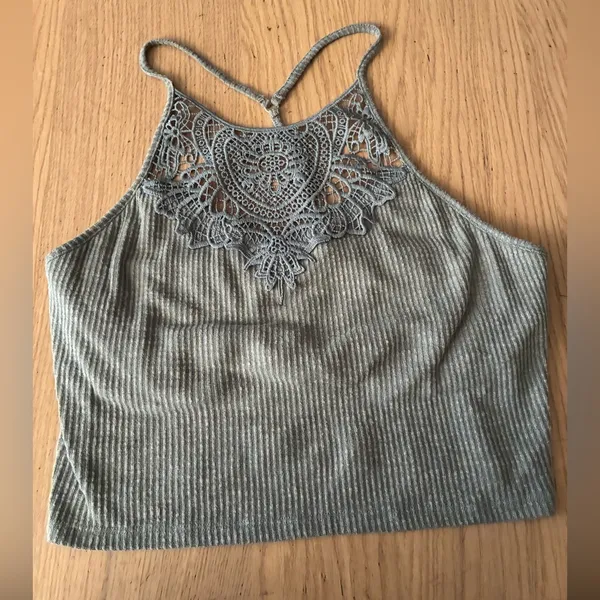 Mudd Olive Lace Halter Top M - Image 2