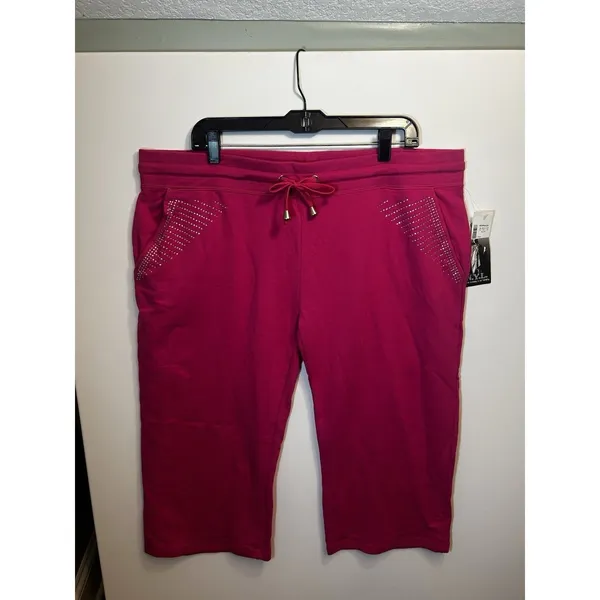 Active USA NYL New York Laundry Pink Rhinestone Capri Lounge Pants 2X NWT Plus Size - Image 13