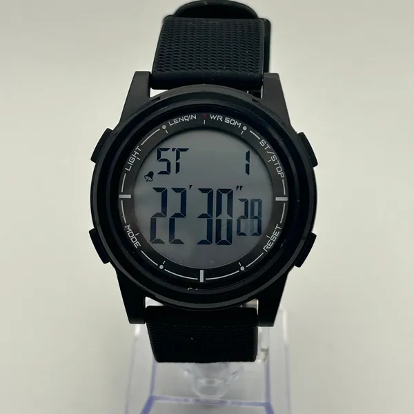 LENQIN Black Minimalist Men’s Digital Watch Working New Battery - Image 2