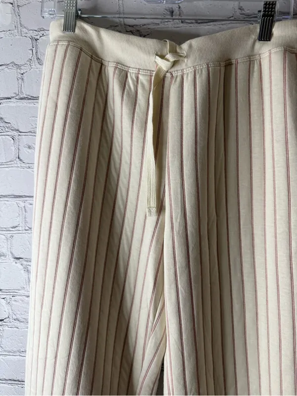 Nwt Aiden Cream Ribbed Lounge Pants with Subtle Tan Pinstripes size medium - Image 9