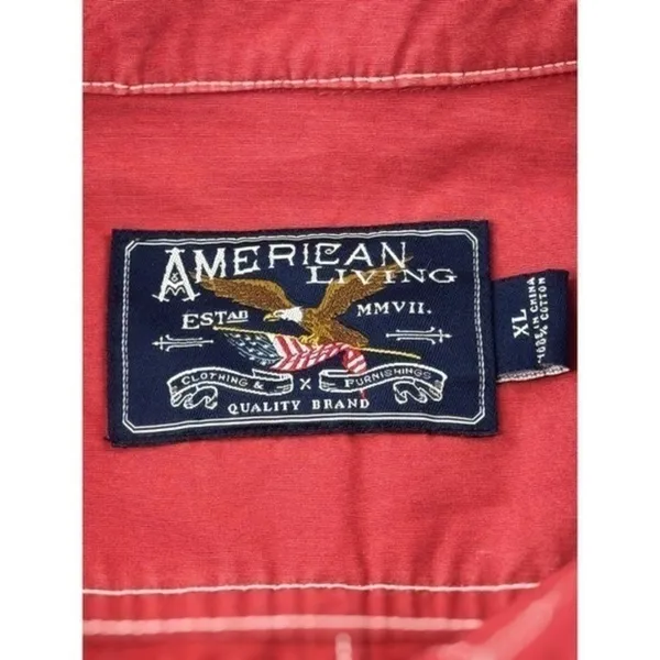 American Living Red Utility Jacket Belted Cotton XL White Stitching‎ Full Zip - Image 8