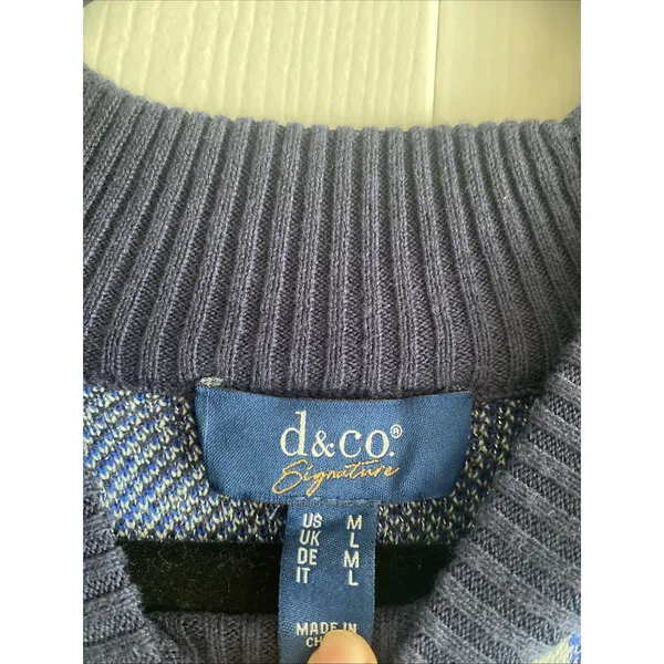 D&Co Signature Fair Isle Pullover Sweater Womens Size M Blue Metallic Cotton - Image 6