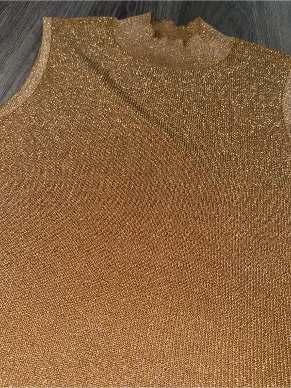 Tahari ASL Camel/Gold Sleeveless Mock Neck Sweater Size 8 NWT Sophisticated Boho - Image 8