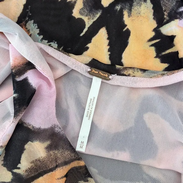 FREE PEOPLE‎ Avenue Tank Top Tie Shoulders Scoop Neck Pink Combo Retro Medium - Image 11