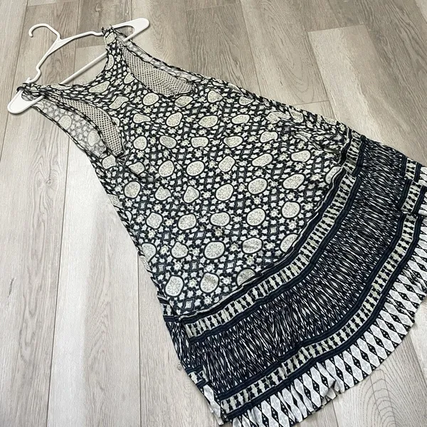 Free People Dress crochet printed mini womens Blue xsmall bohemian beach hippie - Image 4