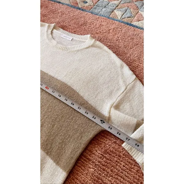 Vestique Striped Knit Sweater Size S Cream Beige Wide Sleeve Soft Cozy - Image 4