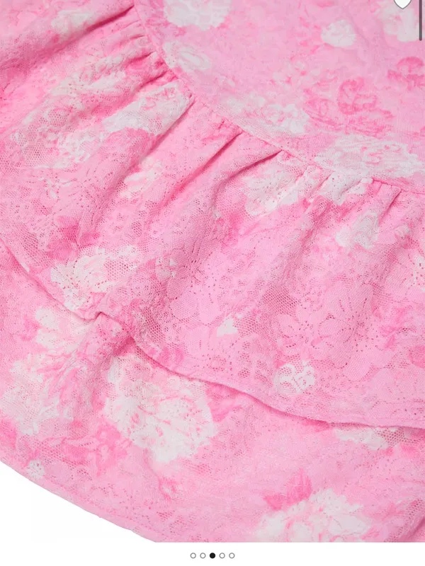 Strapless Pink Floral Ruched Ruffle Mini Dress in Everblooming Pink - Image 3