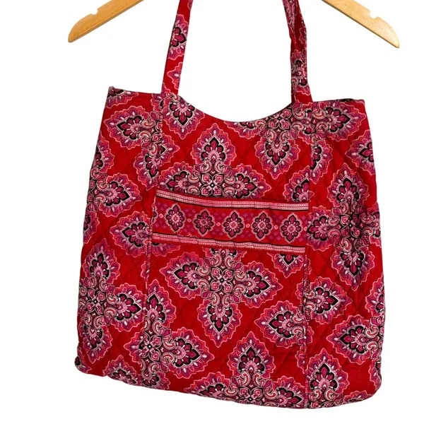 Vera Bradley Tote Bag Womens‎ Red Pink Provencal Quilted Cotton Excellent Large - Image 2
