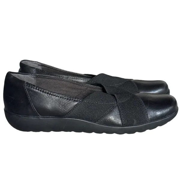 Clarks Collection 8 Medora Jem Black Leather Crisscross Slip On Loafers Flats - Image 3