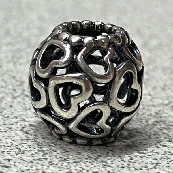 Authentic Pandora 925 Silver Openwork Hearts Bead Charm Jewelry Making - Image 3