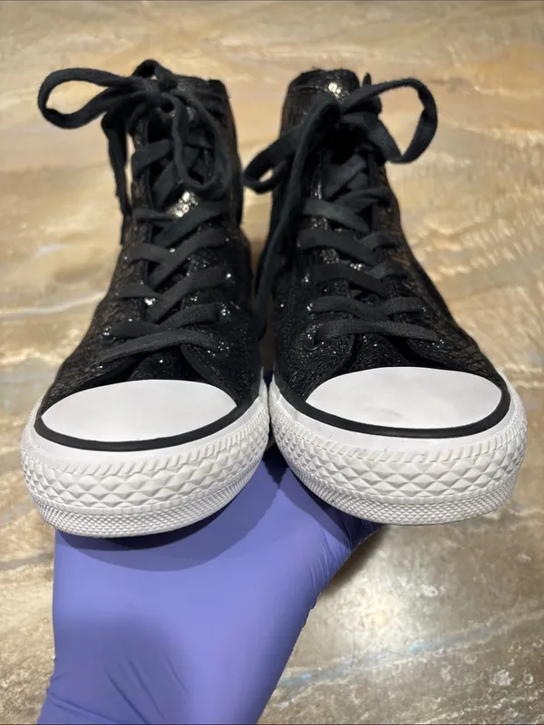 Converse All Star High Top Metallic Snakeskin-textured Black Sneakers Women 7.5 - Image 4