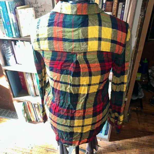 American Eagle plaid flannel S boyfriend button down shirt - Image 2