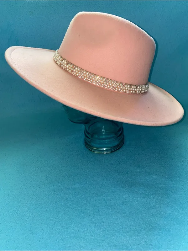 SAN DIEGO HAT CO Fedora pearl floral band wide brim blush pink felt size OSFA - Image 2