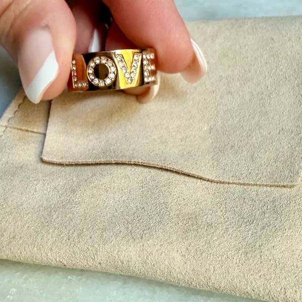 Michael Kors 14K Gold-Plated Pavé "LOVE" Band Ring Size 6- EUC - Image 2