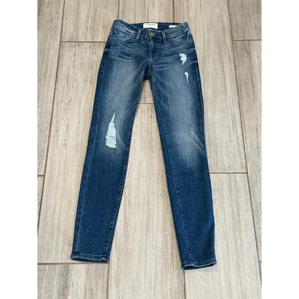 FRAME Granville Skinny Jeans Blue Distressed Low Rise Stretch Womens Size 24 - Image 2