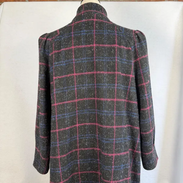 Vintage Plaid Maxi Coat Wool Blend Mock Neck Pink Blue Gray Womens Large‎ Mexico - Image 6