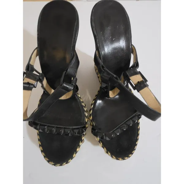 Christian Louboutin Cataclou 140 Black Suede Gold Spike Stud Platform Wedg - Image 6
