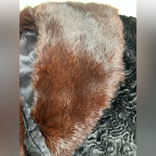 Vintage Teddy Jacket with Real Fur Collar - Black and Brown - Image 6