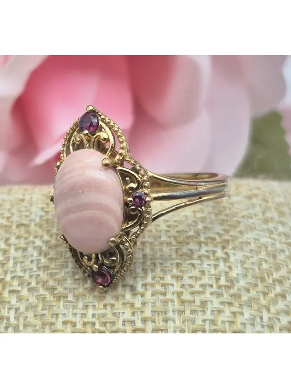 Karis STS Gold Tone Cocktail Ring Pink Center Large Size 11.5 Fairy Core Boho - Image 3