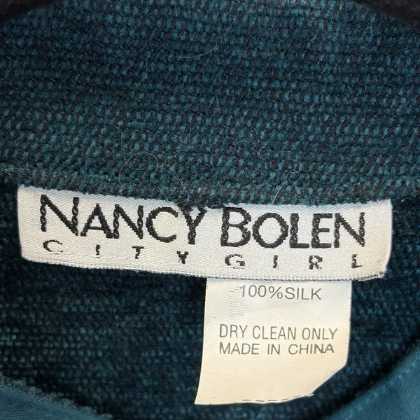 Vintage Nancy Bolen City Girl Womens M Silk Cardigan Teal‎ Tapestry Embroidered - Image 7