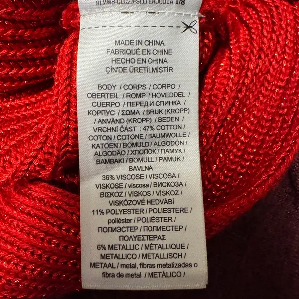 1960 | Lauren Ralph Lauren Metallic‎ Ribbed Knit Boat Neck Sweater Red Petite XS - Image 7