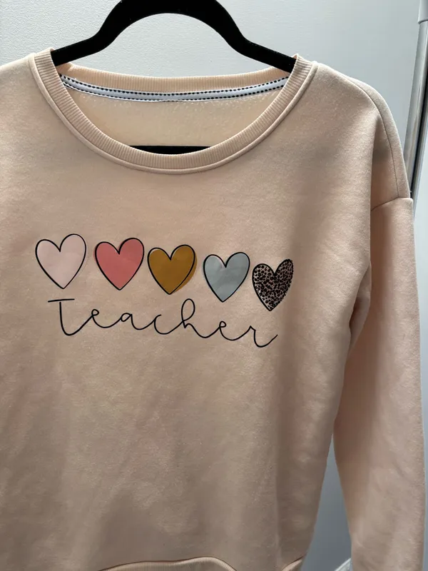 SHEIN Cream Heart Teacher Pullover Sweatshirt - Image 2