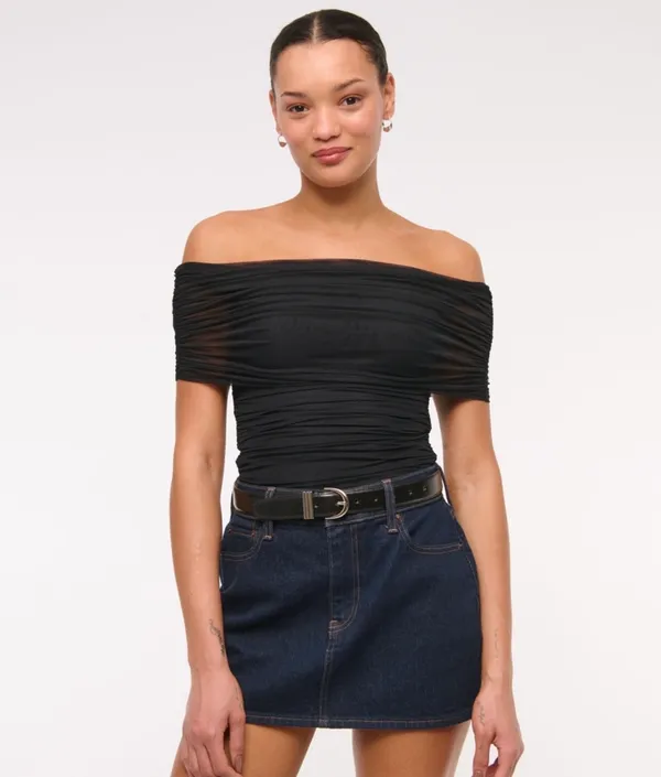 Abercrombie & Fitch Mesh Fold over Bodysuit in Black and Dot - Image 2