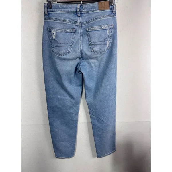 American‎ Eagle Mom Straight Jean Women Size 0 Light Wash Distressed Blue - Image 3