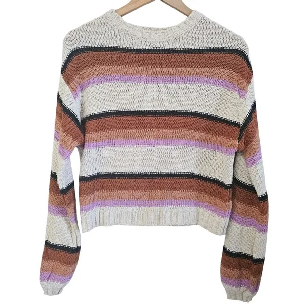 Billabong Sweater Sz S‎ Seeing Double Striped Boxy Comfy Lagenlook Earthy - Image 2