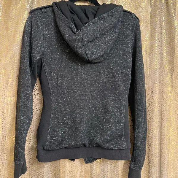 Y2K 2000s Fox Racing Charcoal Gray Button Up Hooded Sweater Womens Small‎ - Image 2