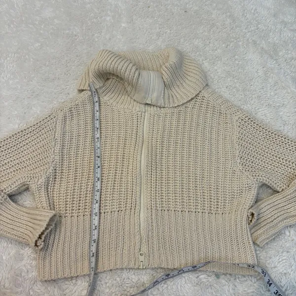 Aerie Womens XS Cream Knit Mock Zip Up Costal Cozy Casual Beachy Summer Cotton - Image 4