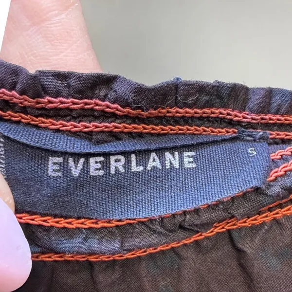 Everlane Smocked Midi Dress Espresso Brown Rust Contrast Stitch Pockets Womens S - Image 3