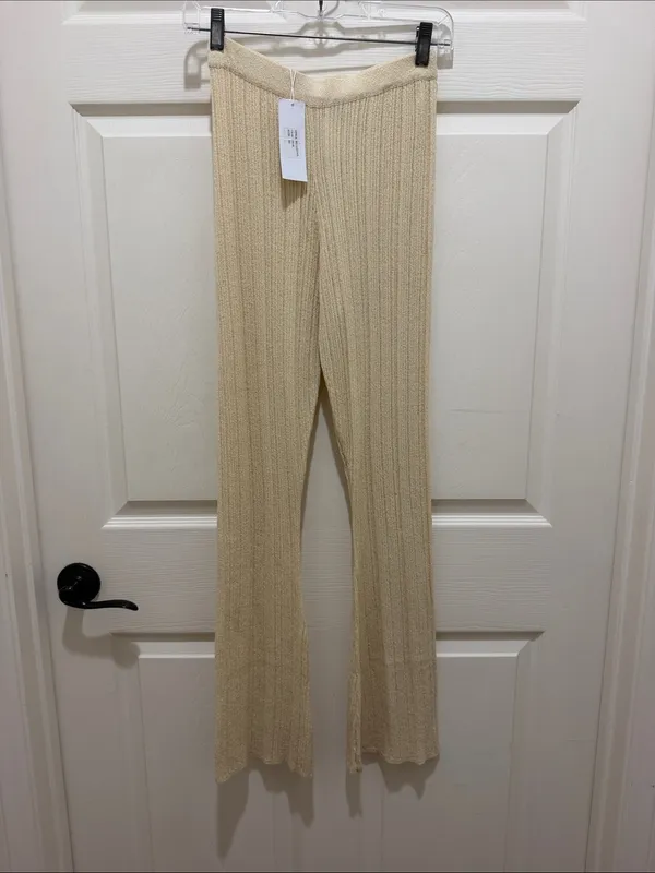 NWT Sage the Label Cream Fresh Fair Ribbed Knit Flare Pants XS LE3743 Cozy Boho - Image 2
