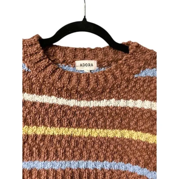 Adora Sweater M Brown with multicolor stripes Preppy‎ Autumn Cozy Earthy Classic - Image 9
