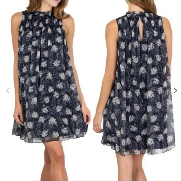 Joie Thelen Baltic Print Smocked Mini Dress Navy Blue Floral Sleeveless XL - Image 2