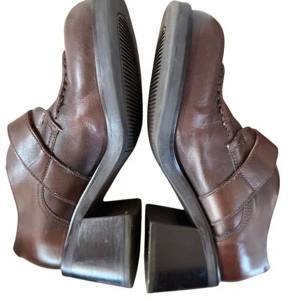 Vintage Y2K Arizona Brown Chunky Leather Buckle Heeled Loafers Grunge Indie - Image 4
